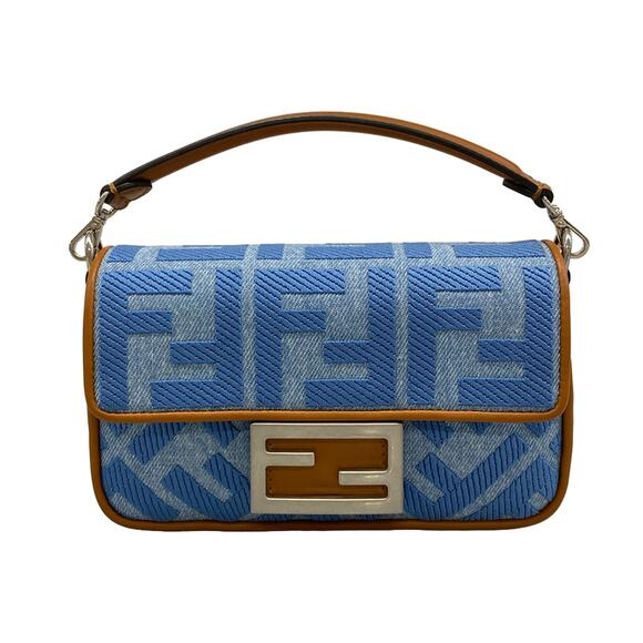 Fendi Handbags - Fendi Baguette Mini Handbag 8BS017-AP4N Light Blue Brown Jacquard Leather